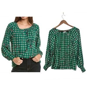 Cabi Womens Top Size XS Fall 2023 Voyage Blouse Green Tunic Bishop Sleeve Office